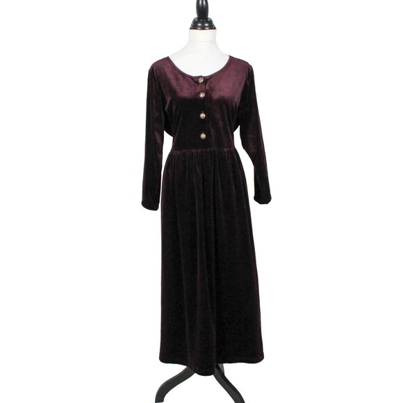 Vintage 90s Dark Purple Velvet Babydoll Dress 1X Plus Size Romantic Goth - Picture 1 of 11